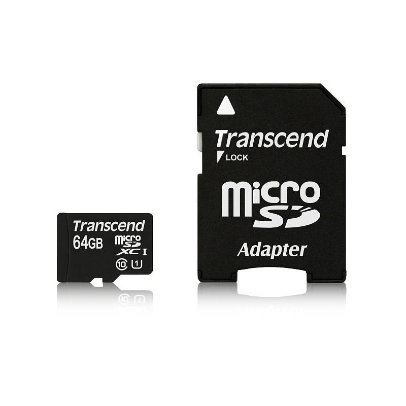 Paměťová karta Transcend MicroSDXC Premium 64GB UHS-I U1 adapter, Paměťová, karta, Transcend, MicroSDXC, Premium, 64GB, UHS-I, U1, adapter