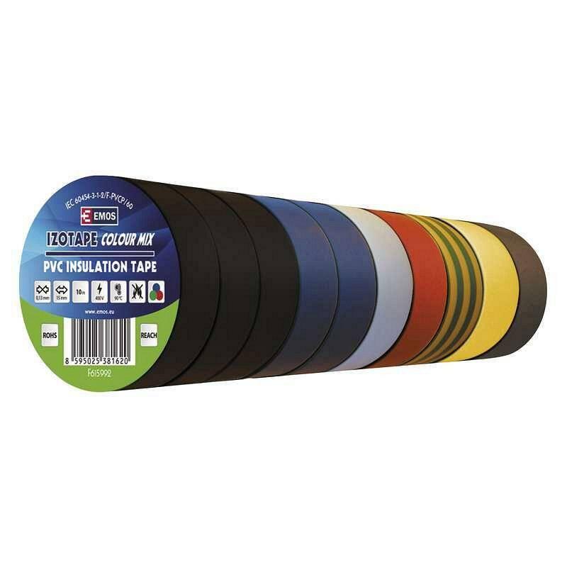 Páska EMOS Izolační PVC 15mm 10m barevný mix 10ks, Páska, EMOS, Izolační, PVC, 15mm, 10m, barevný, mix, 10ks