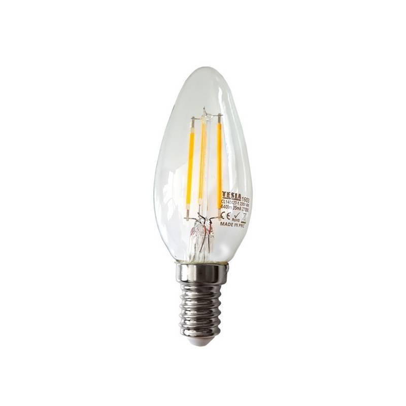 Žárovka LED Tesla Crystal Retro svíčka, 4W, E14, teplá bílá
