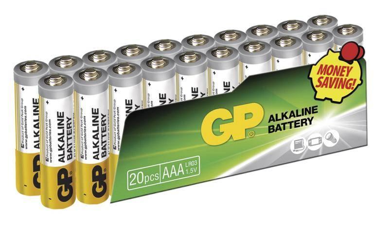 Baterie alkalická GP AAA, LR03, fólie 20ks, Baterie, alkalická, GP, AAA, LR03, fólie, 20ks