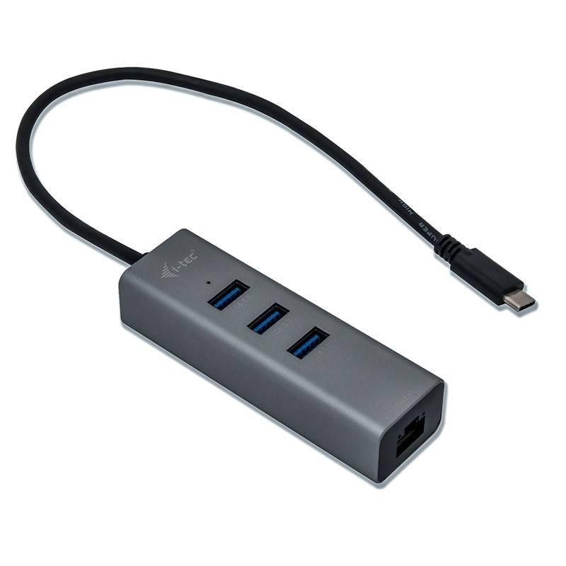 USB Hub i-tec Metal USB-C 3x USB 3.0 1x RJ45 stříbrný