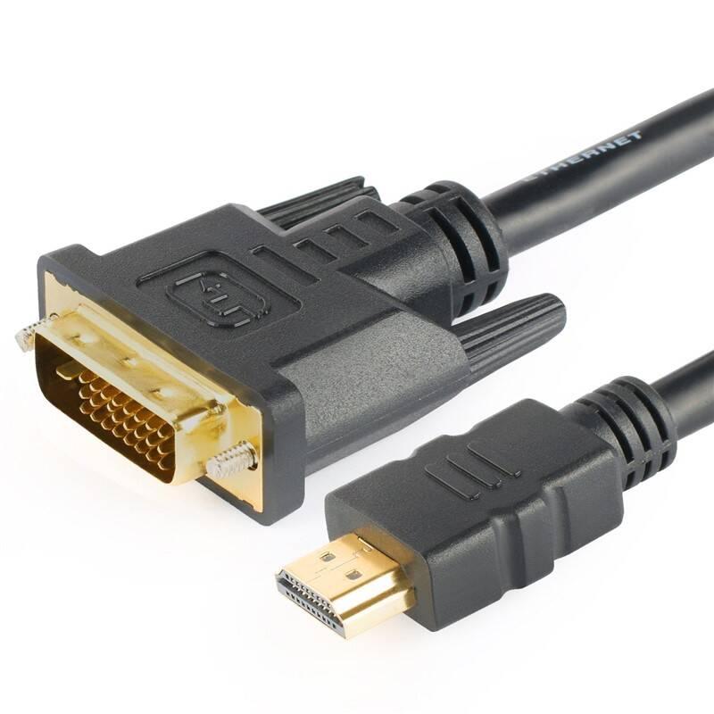 Kabel GoGEN HDMI DVI, 2m, pozlacený černý, Kabel, GoGEN, HDMI, DVI, 2m, pozlacený, černý
