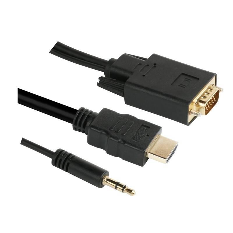 Kabel GoGEN HDMI VGA vč. Jack 3,5mm, 1,5m, pozlacený černý