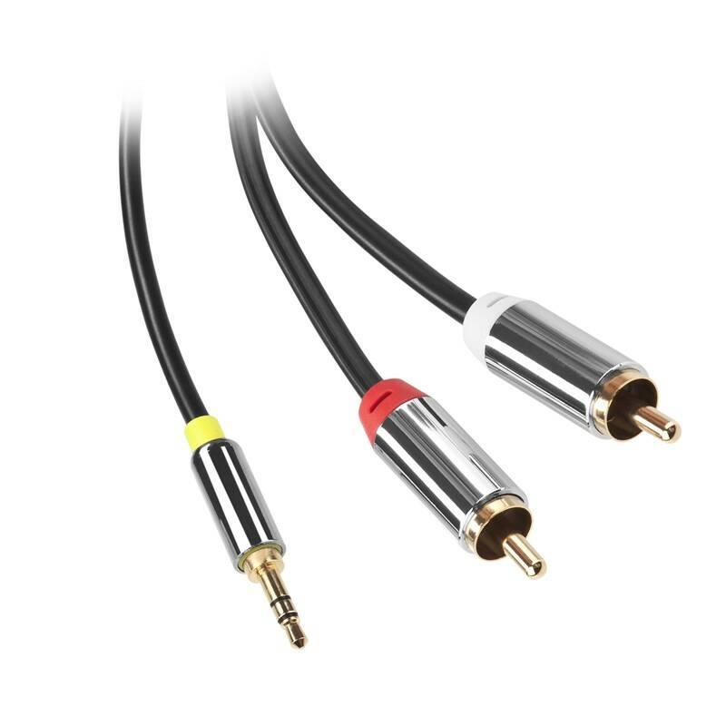 Kabel GoGEN Jack 3,5mm 2x Cinch, 5m, pozlacené konektory černý