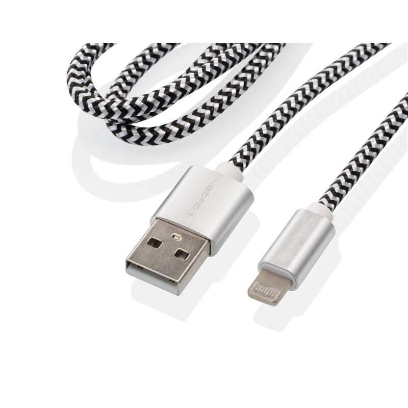 Kabel GoGEN USB lightning, 1m, opletený, zkumavka stříbrný