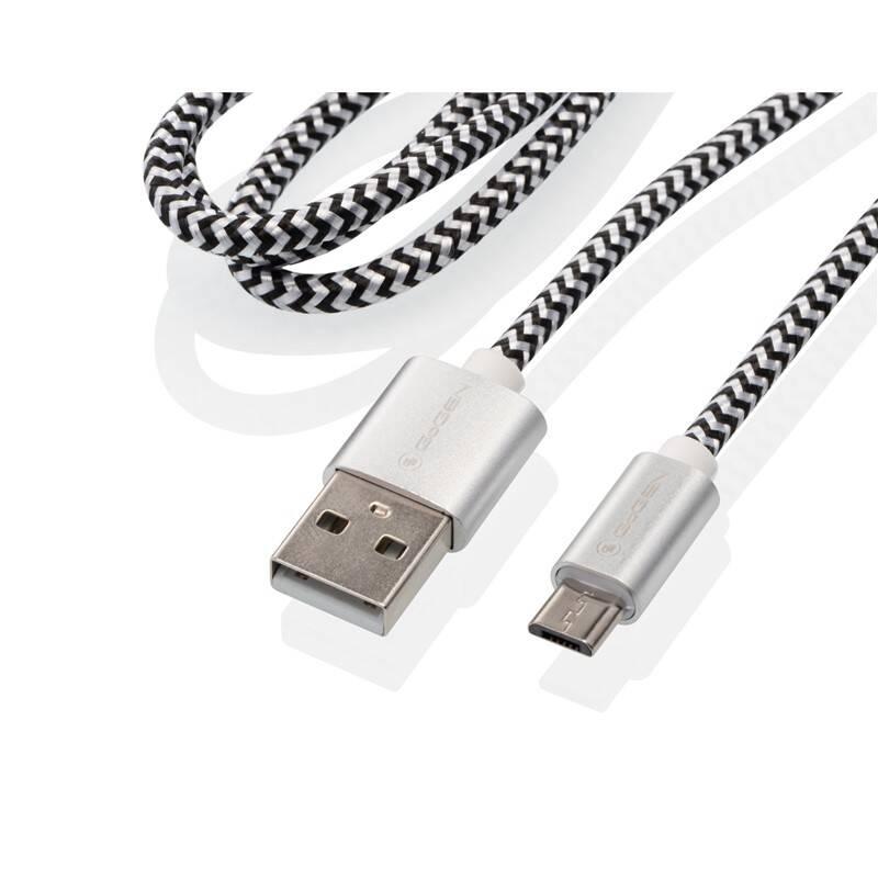 Kabel GoGEN USB micro USB, 1m, opletený, zkumavka stříbrný