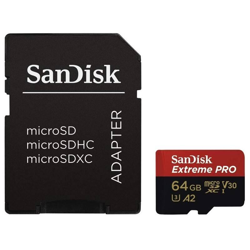 Paměťová karta Sandisk Micro SDXC Extreme Pro 64GB A2 C10 V30 UHS-I adapter