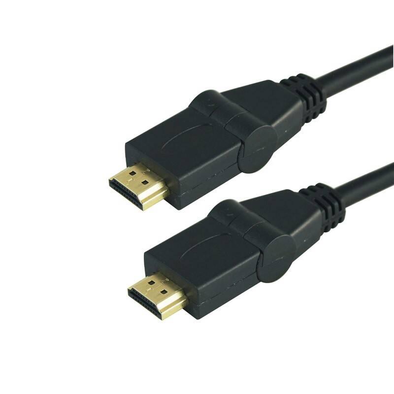Kabel GoGEN HDMI 1.4, 3m, s rotací 180°, pozlacený, High speed, s ethernetem, černý