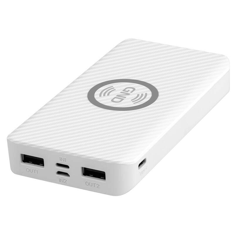 Powerbank GND 10000 mAh, bezdrátové nabíjení 5W, USB-C, Lightning bílá, Powerbank, GND, 10000, mAh, bezdrátové, nabíjení, 5W, USB-C, Lightning, bílá