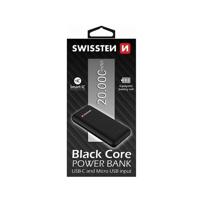 Powerbank Swissten Black Core Slim 20000mAh, USB-C černá