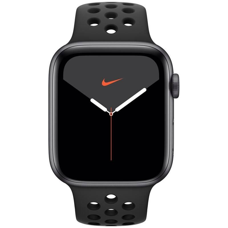 Chytré hodinky Apple Watch Nike Series 5 GPS 44mm pouzdro z vesmírně šedého hliníku - antracitový černý sportovní řemínek Nike