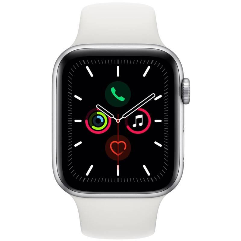 Chytré hodinky Apple Watch Series 5 GPS 44mm pouzdro ze stříbrného hliníku - bílý sportovní řemínek, Chytré, hodinky, Apple, Watch, Series, 5, GPS, 44mm, pouzdro, ze, stříbrného, hliníku, bílý, sportovní, řemínek