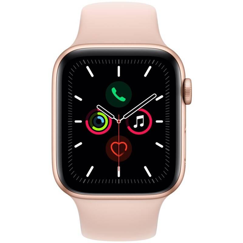 Chytré hodinky Apple Watch Series 5 GPS 44mm pouzdro ze zlatého hliníku - pískově růžový sportovní řemínek