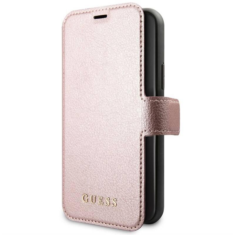 Pouzdro na mobil flipové Guess Iridescent Book pro Apple iPhone 11 Pro růžové