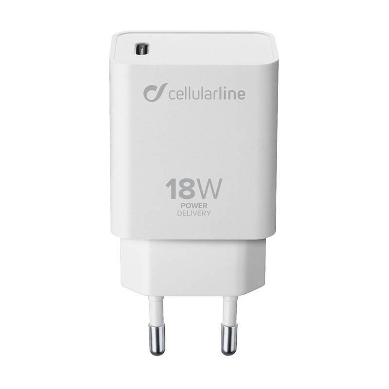 Nabíječka do sítě CellularLine USB-C PD, 18W bílá