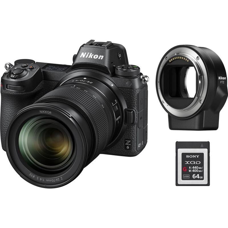 Digitální fotoaparát Nikon Z6 24-70 adaptér bajonetu FTZ 64 GB XQD karta černý