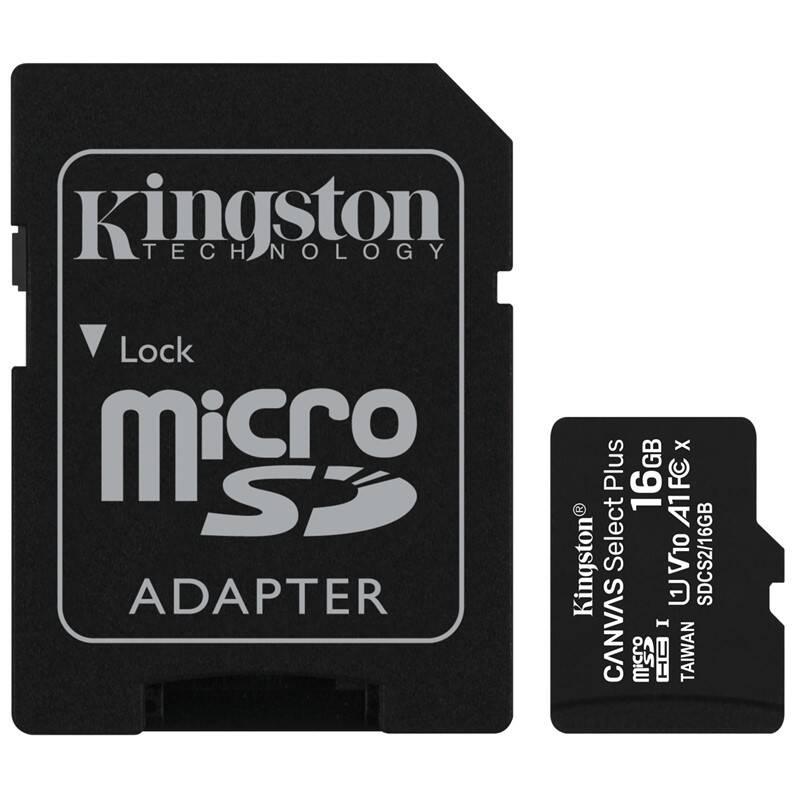 Paměťová karta Kingston Canvas Select Plus MicroSDHC 16GB UHS-I U1 adapter, Paměťová, karta, Kingston, Canvas, Select, Plus, MicroSDHC, 16GB, UHS-I, U1, adapter