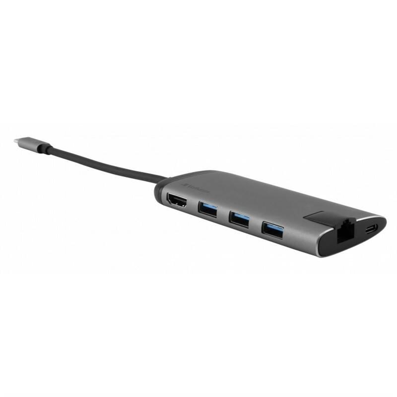 USB Hub Verbatim USB-C 3xUSB 3.0, HDMI, SD, MicroSD, RJ45 šedý