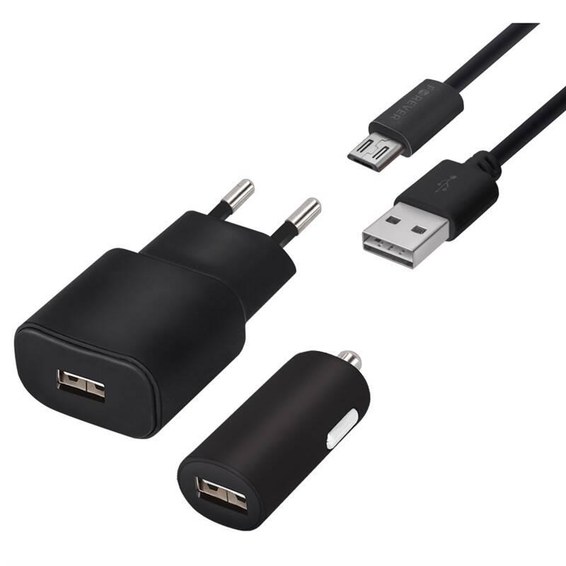 Nabíječka do sítě Forever 1x USB adaptér do auta 1x USB Micro USB kabel 1,2m černá