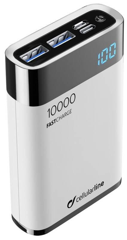 Powerbank CellularLine FreePower Manta HD 10000mAh, USB-C PD, QC 3.0 bílá