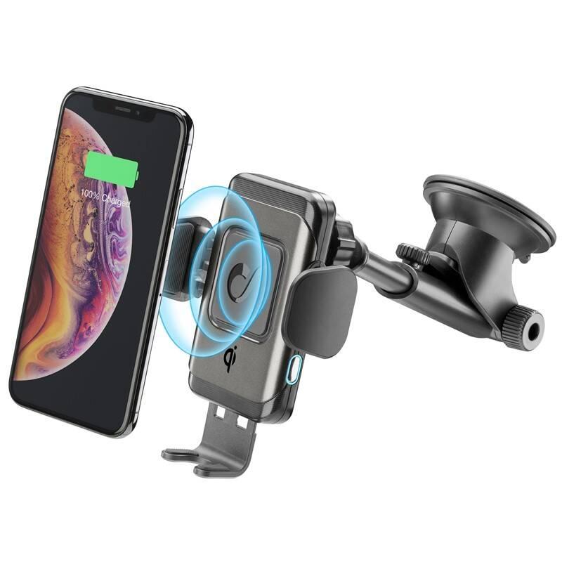 Držák na mobil CellularLine Pilot Instant, bezdrátové nabíjení černý