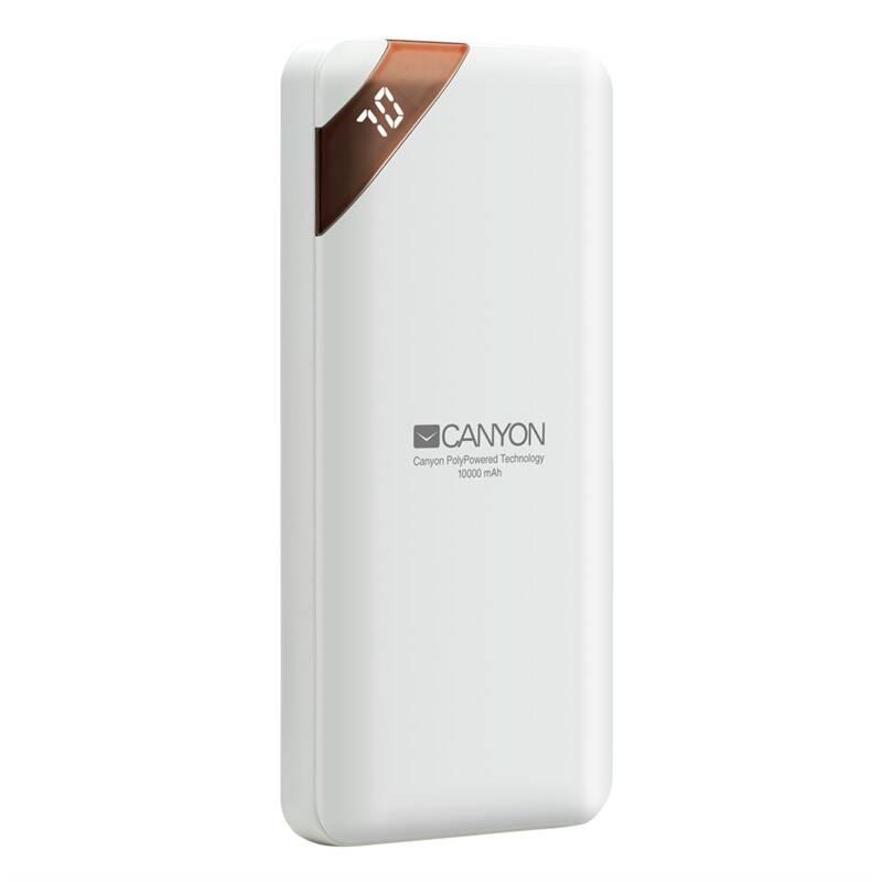 Powerbank Canyon 10000 mAh, USB-C, s digitálnim displejem bílá