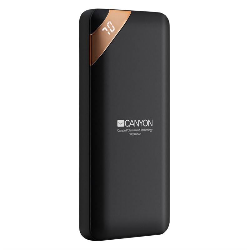 Powerbank Canyon 10000 mAh, USB-C, s digitálnim displejem černá