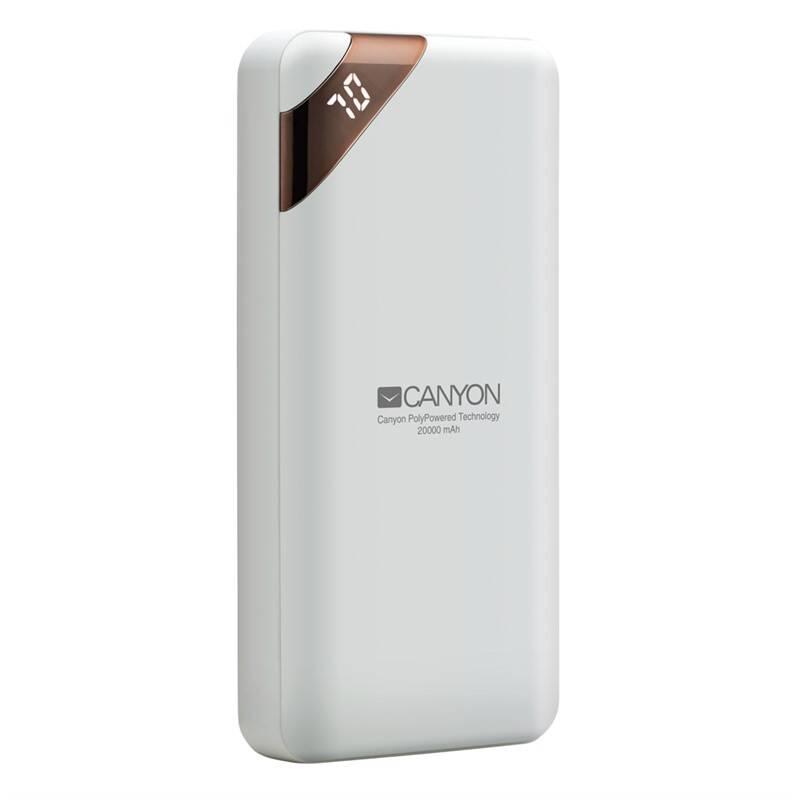Powerbank Canyon 20000 mAh, USB-C, s digitálnim displejem bílá