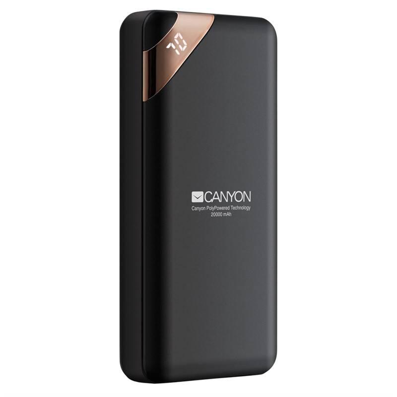 Powerbank Canyon 20000 mAh, USB-C, s digitálnim displejem černá