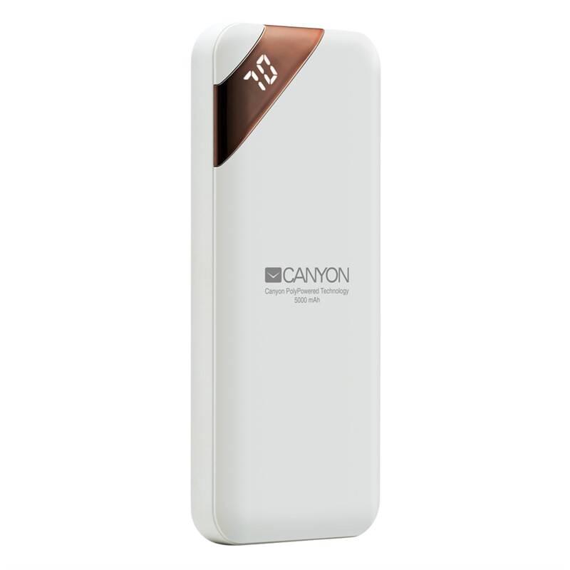 Powerbank Canyon 5000 mAh, USB-C, s digitálnim displejem bílá