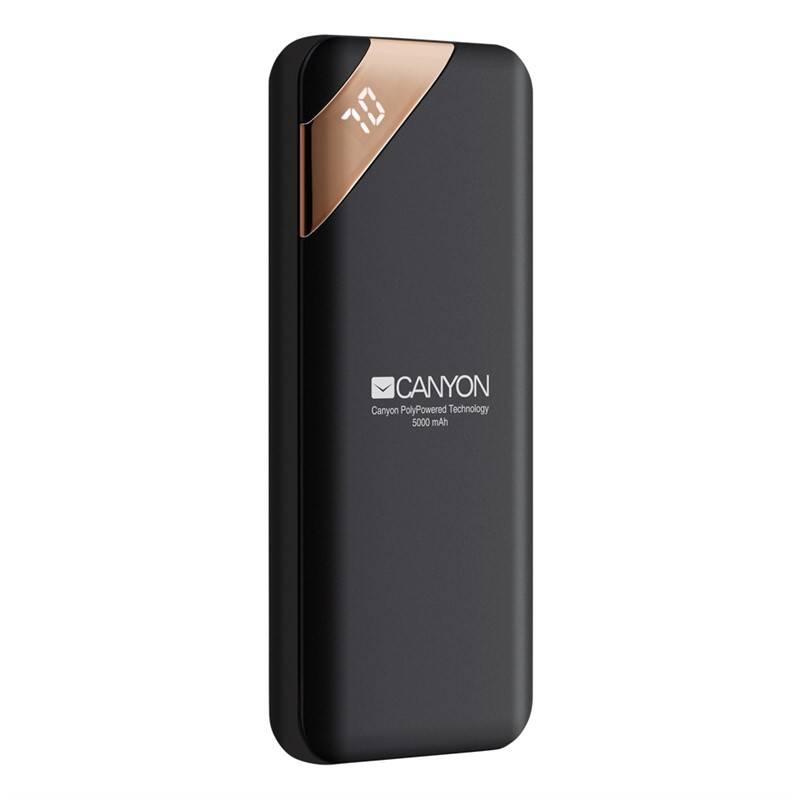 Powerbank Canyon 5000 mAh, USB-C, s digitálnim displejem černá