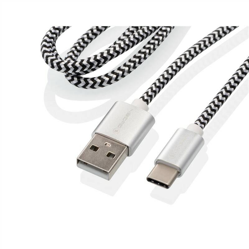Kabel GoGEN USB USB-C, 1m, opletený, zkumavka stříbrný