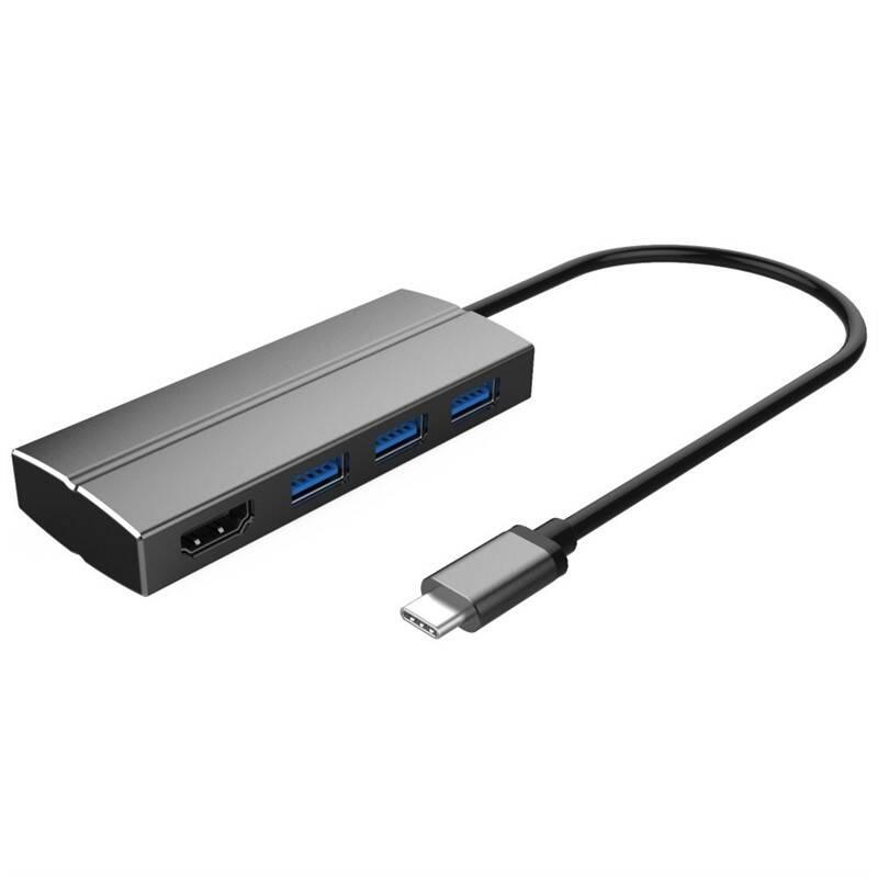 USB Hub PremiumCord USB-C HDMI, 3x USB 3.0 černý