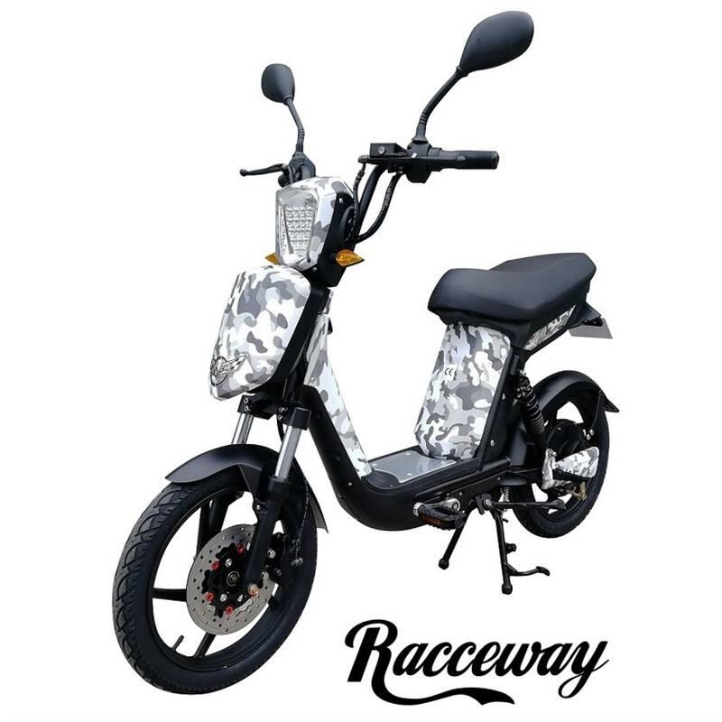 Elektrický motocykl RACCEWAY E-BABETA, maskáč černo-bílý, Elektrický, motocykl, RACCEWAY, E-BABETA, maskáč, černo-bílý