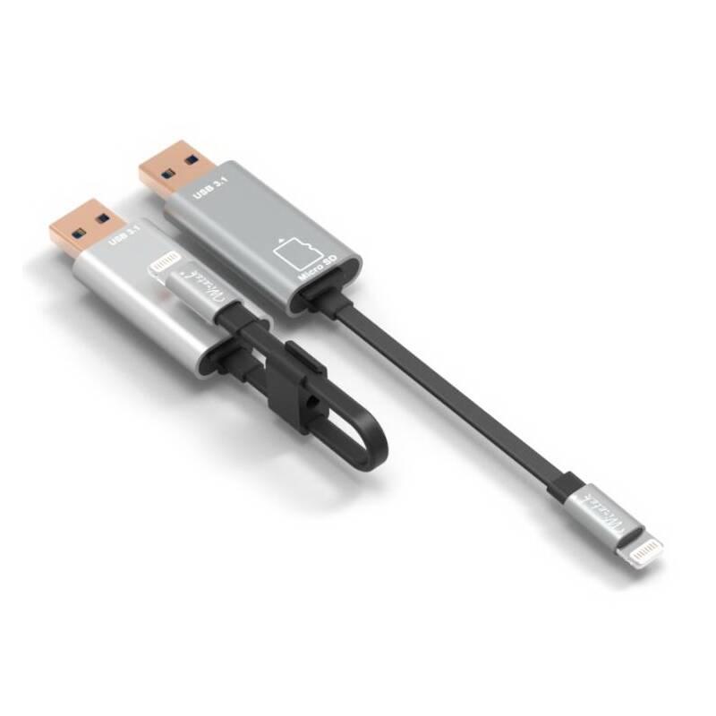 Kabel PremiumCord USB Lightning čtečka Micro SD karet, 15cm černý stříbrný