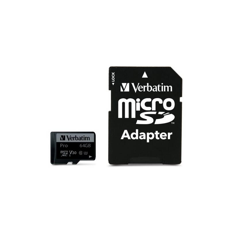 Paměťová karta Verbatim Pro microSDXC 64GB UHS-I V30 U3 adaptér