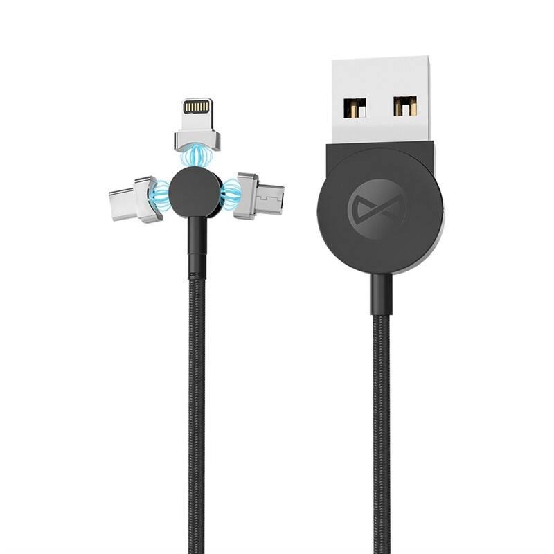 Kabel Forever Core 3v1 magnetický, USB Micro USB, Lightning, USB-C, 1m černý