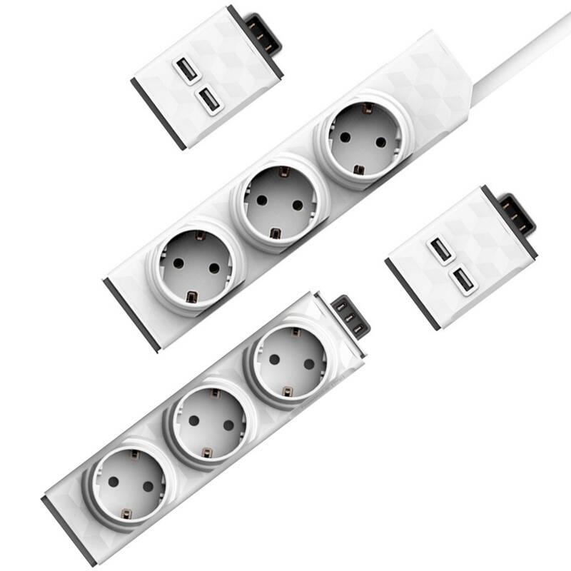 Kabel prodlužovací Powercube PowerStrip Modular Switch 1,5 m Zásuvkový modul 2x USB modul bílý