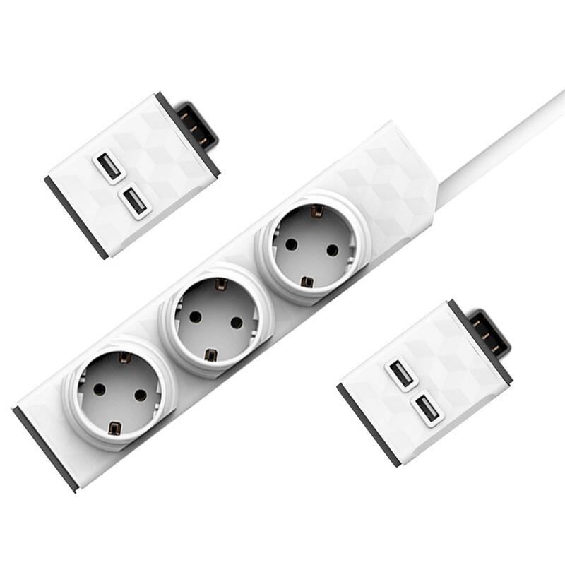 Kabel prodlužovací Powercube PowerStrip Modular Switch 1,5m 2x USB modul bílý