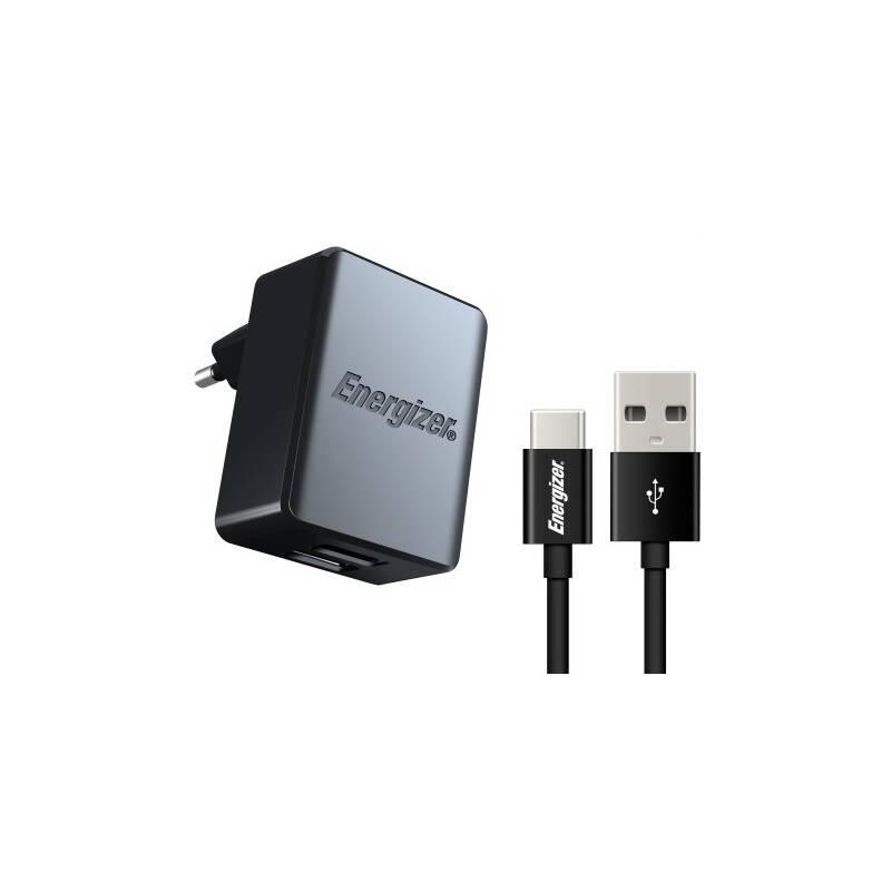 Nabíječka do sítě Energizer 2x USB 3,4A s USB-C kabelem 1m černá, Nabíječka, do, sítě, Energizer, 2x, USB, 3,4A, s, USB-C, kabelem, 1m, černá