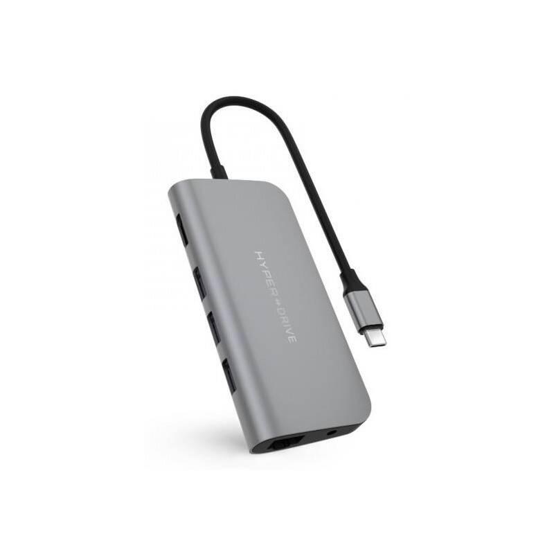USB Hub HyperDrive pro iPad Pro, MacBook Pro Air USB-C HDMI, 3x USB 3.0, RJ45, USB-C, SD, Micro SD, 3,5mm jack šedý