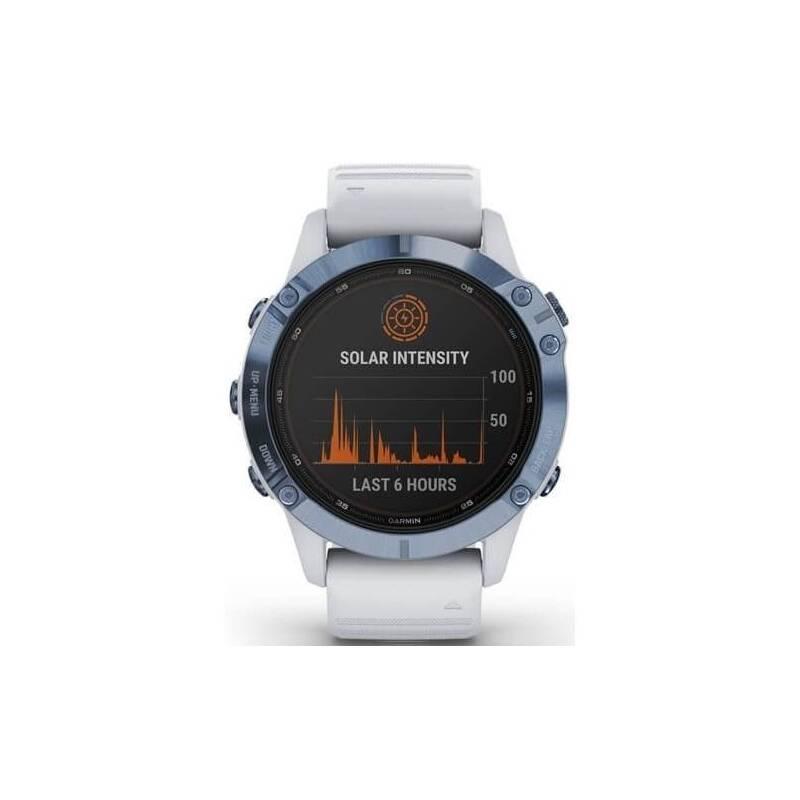 GPS hodinky Garmin fenix6 PRO Solar - Titanium Blue White Band