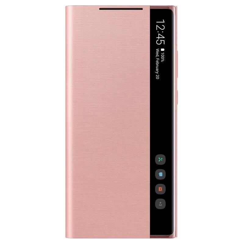 Pouzdro na mobil flipové Samsung Clear View na Galaxy Note20 hnědé růžové