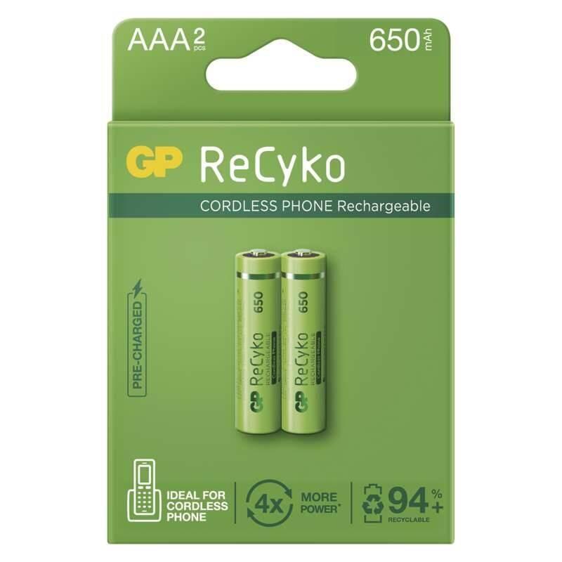 Baterie nabíjecí GP ReCyko Cordless, HR03, AAA, 650mAh, NiMH, krabička 2ks