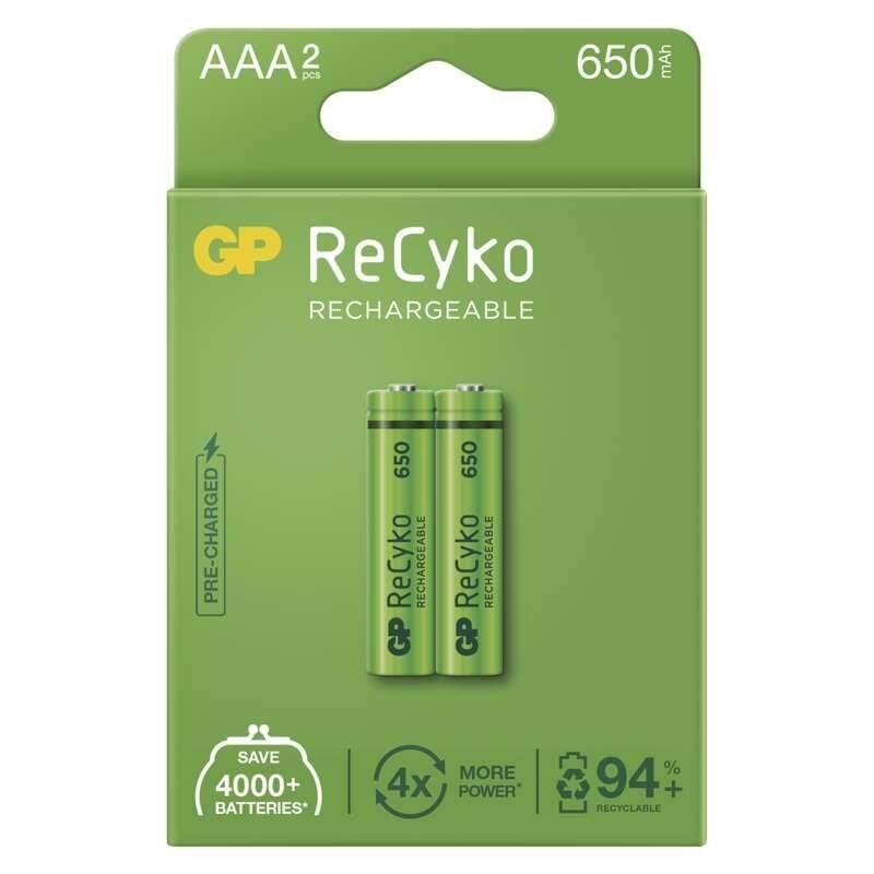 Baterie nabíjecí GP ReCyko, HR03, AAA, 650mAh, NiMH, krabička 2ks