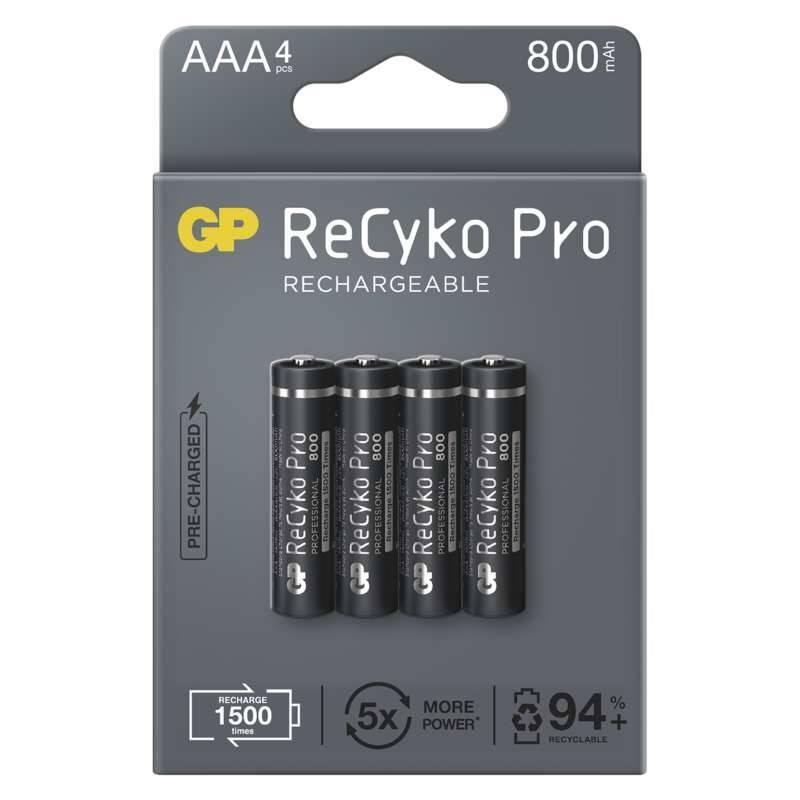 Baterie nabíjecí GP ReCyko Pro, HR03, AAA, 800mAh, NiMH, krabička 4ks