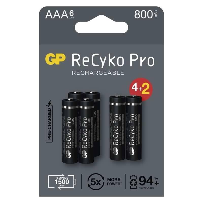 Baterie nabíjecí GP ReCyko Pro, HR03, AAA, 800mAh, NiMH, krabička 6ks