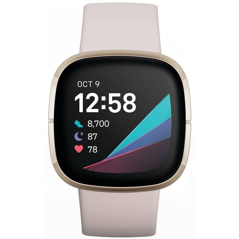 Chytré hodinky Fitbit Sense - Lunar White Soft Gold Stainless Steel