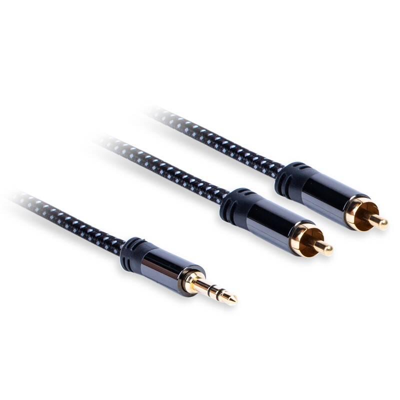 Kabel AQ 3,5mm Jack 2xRCA, M M, 0,75m černý, Kabel, AQ, 3,5mm, Jack, 2xRCA, M, M, 0,75m, černý