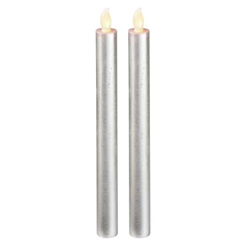 LED dekorace EMOS svíčky, 25cm, metalické stříbrné, 2x AAA, jantarová,2 ks